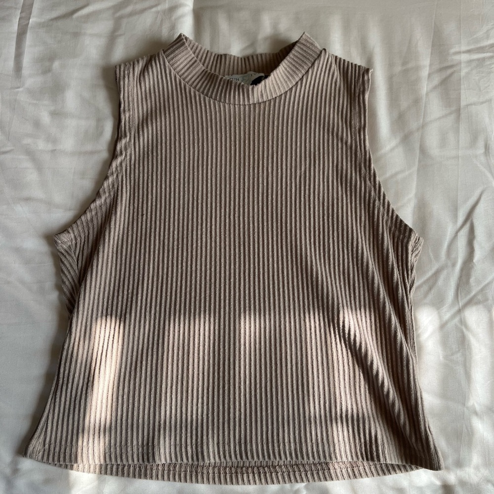 Sleeveless Ribbed Tan Top